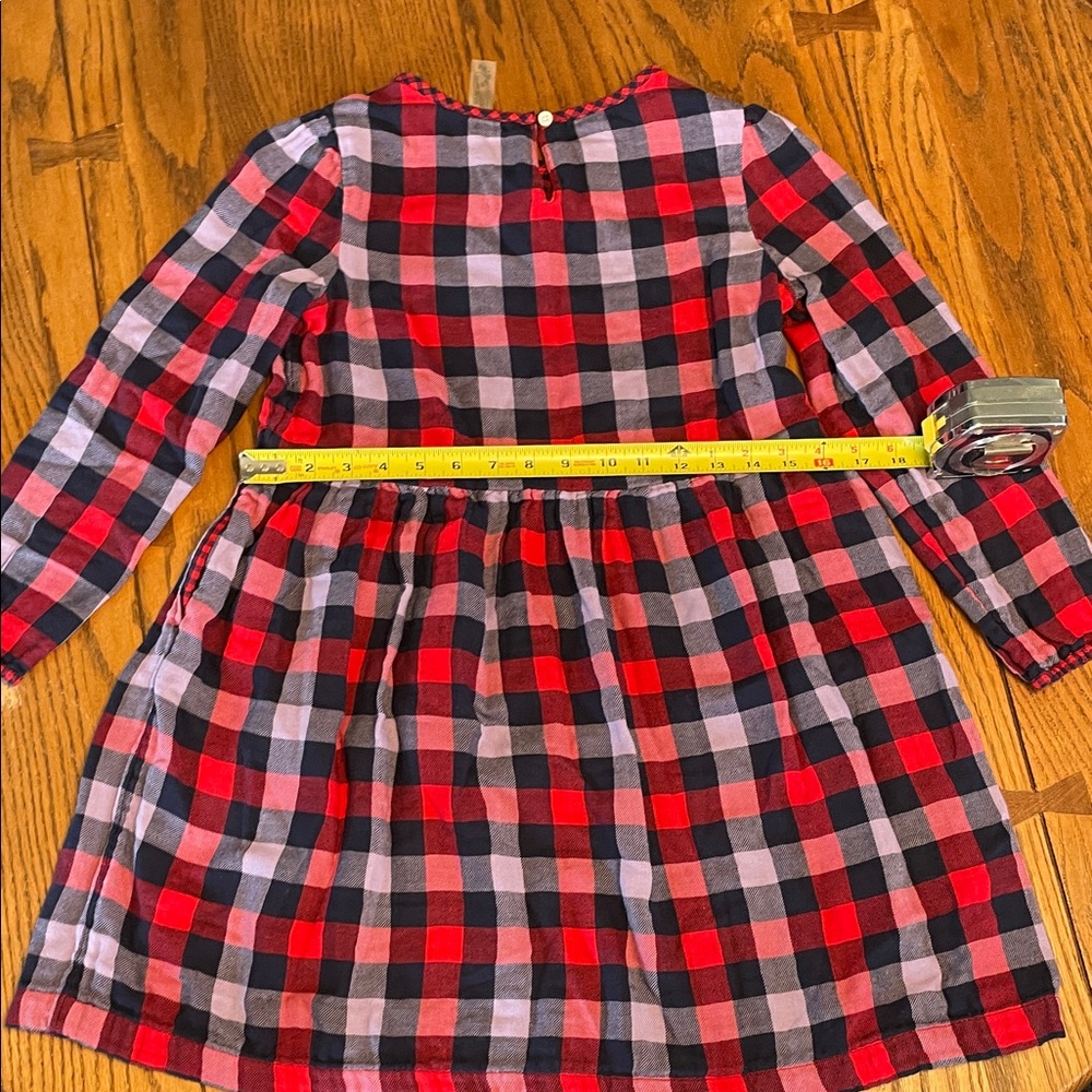 Primary Light Flannel Kids Plaid Dress in Red, Navy, Purple. Size 12 has pockets - Picture 4 of 6